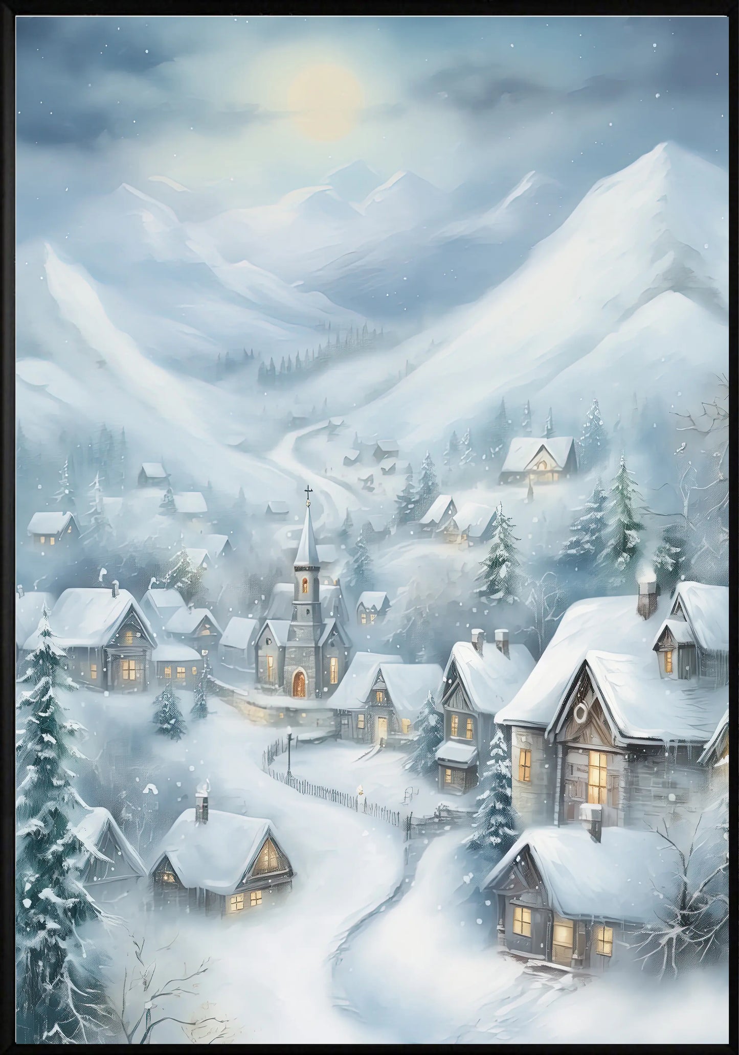 Коледа снежно заспало селце постер - Рисунки.бг