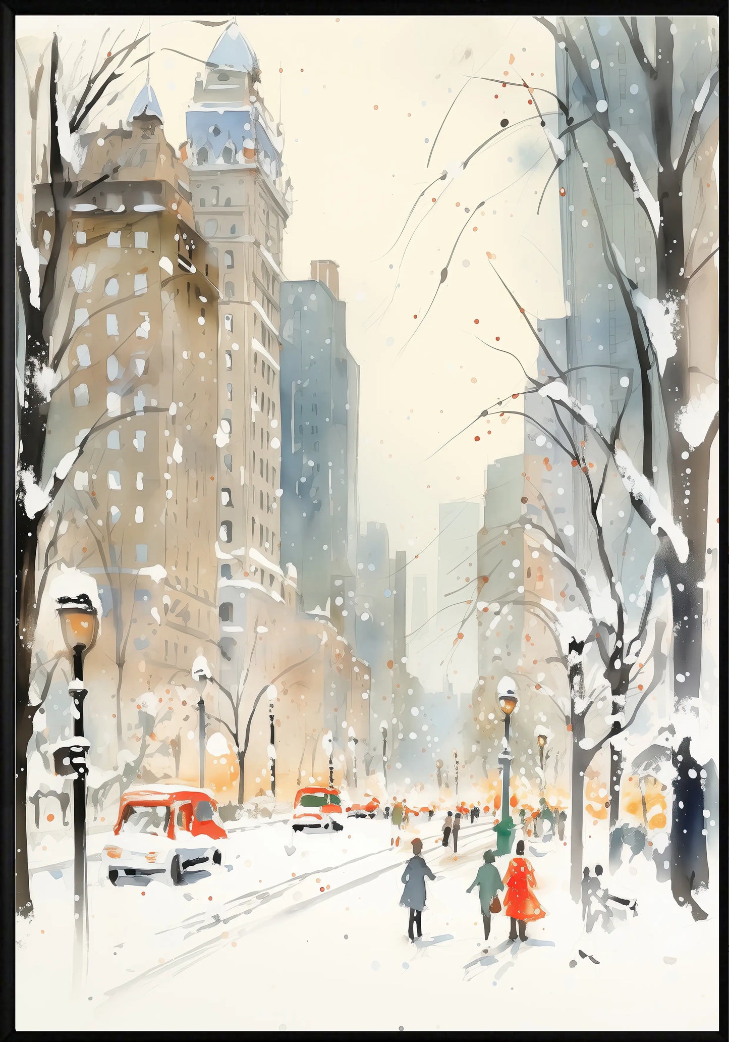 Коледни улици в голям град постер - Рисунки.бг