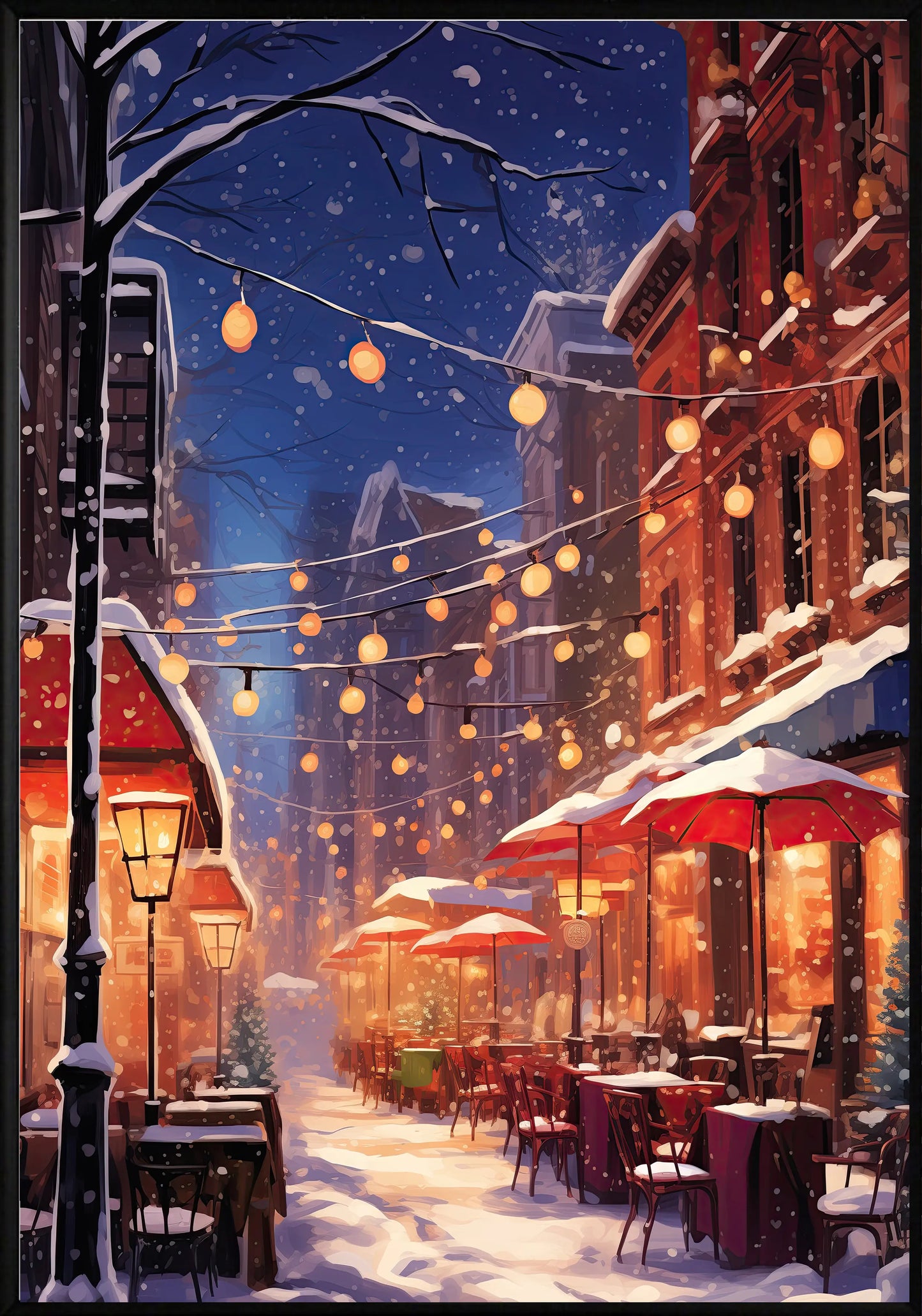 Коледни заснежени улици постер - Рисунки.бг