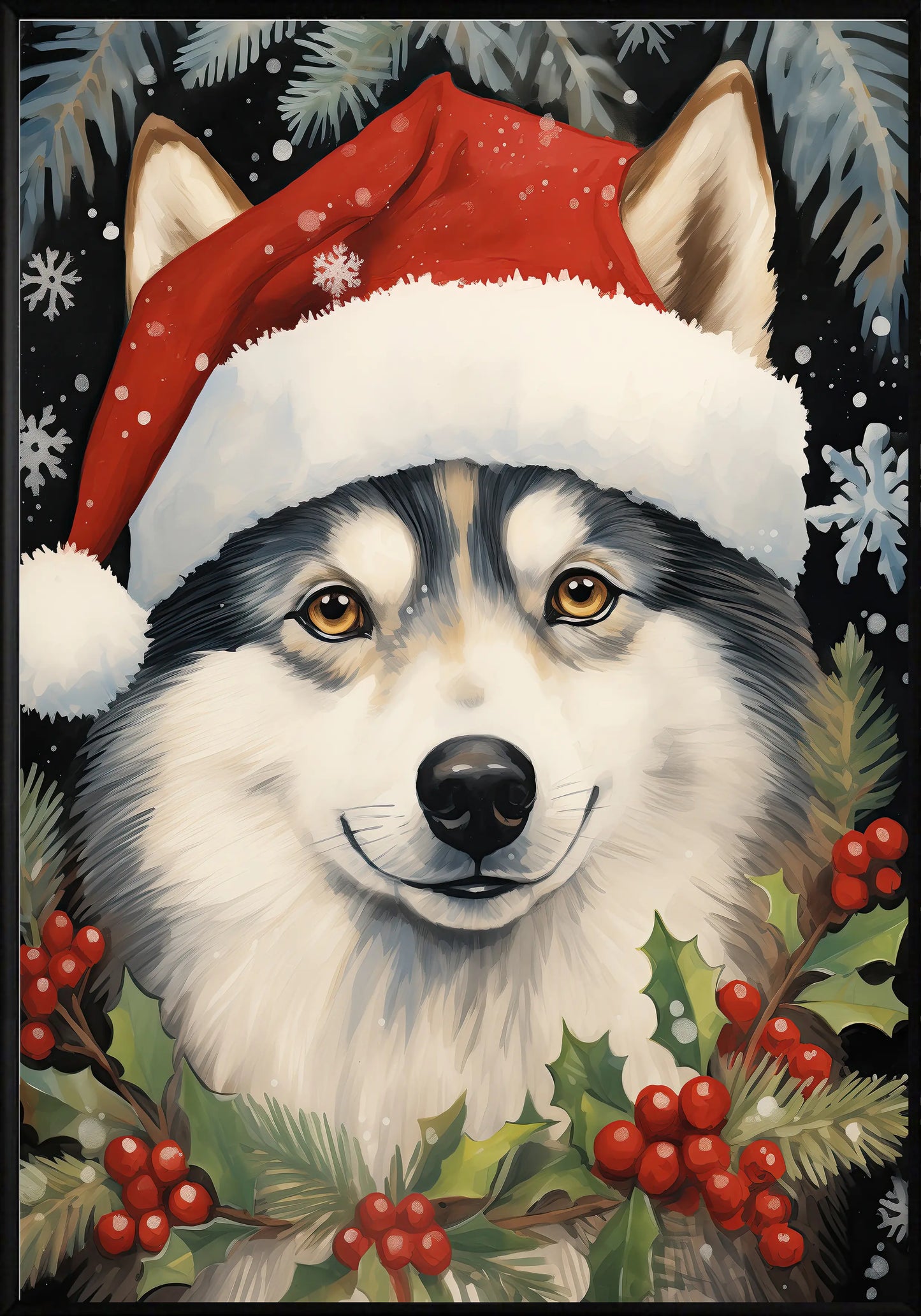 Коледно куче хъски постер - Рисунки.бг