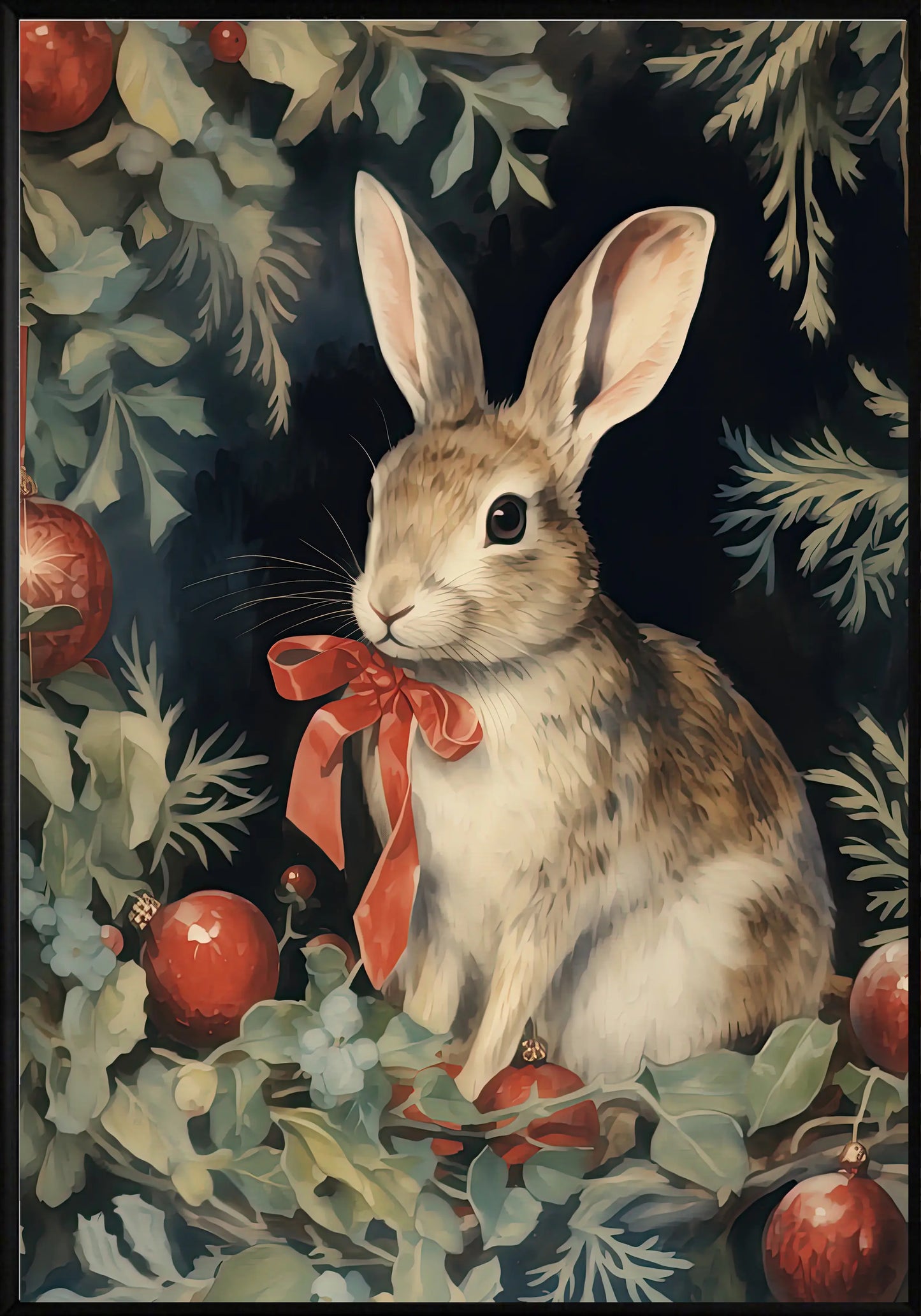 Коледно зайче с панделка постер - Рисунки.бг