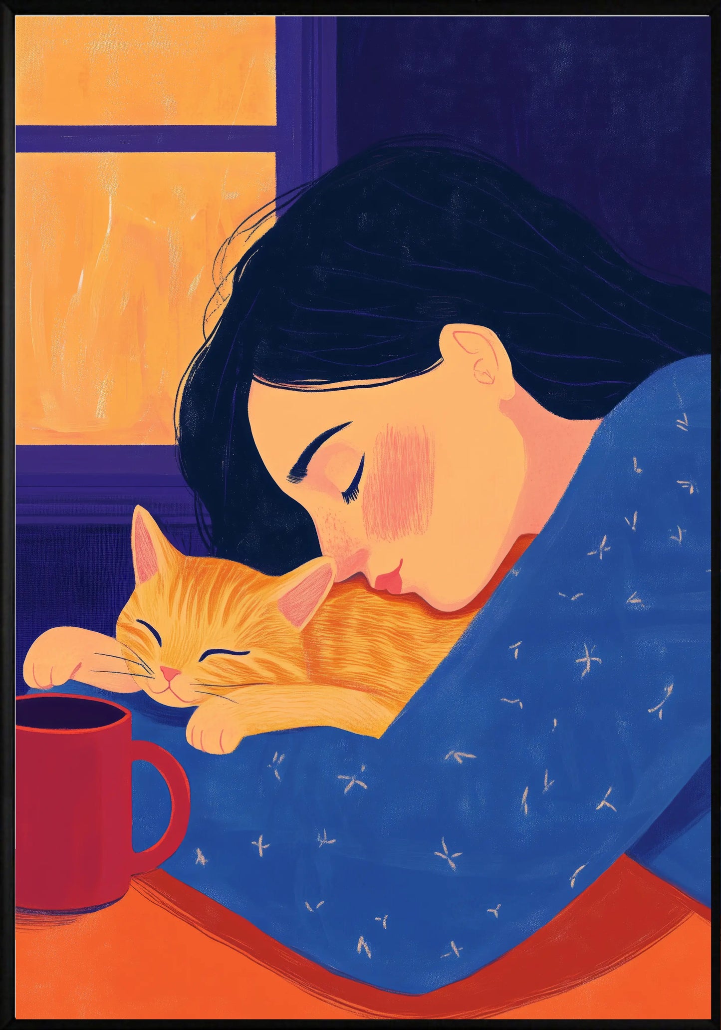 Коте с Момиче Постер - Рисунки.бг