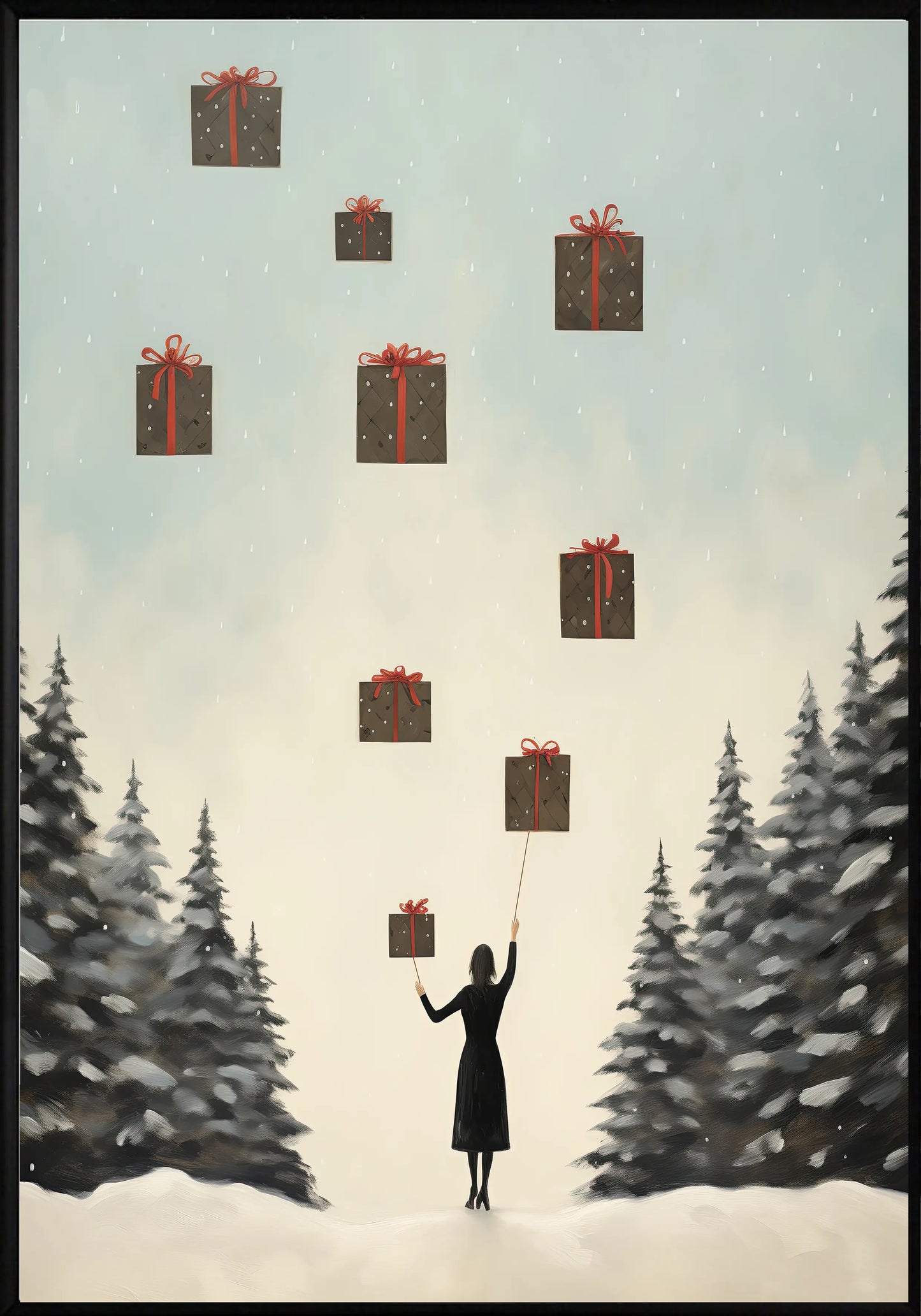 Летящи коледни подаръци постер - Рисунки.бг