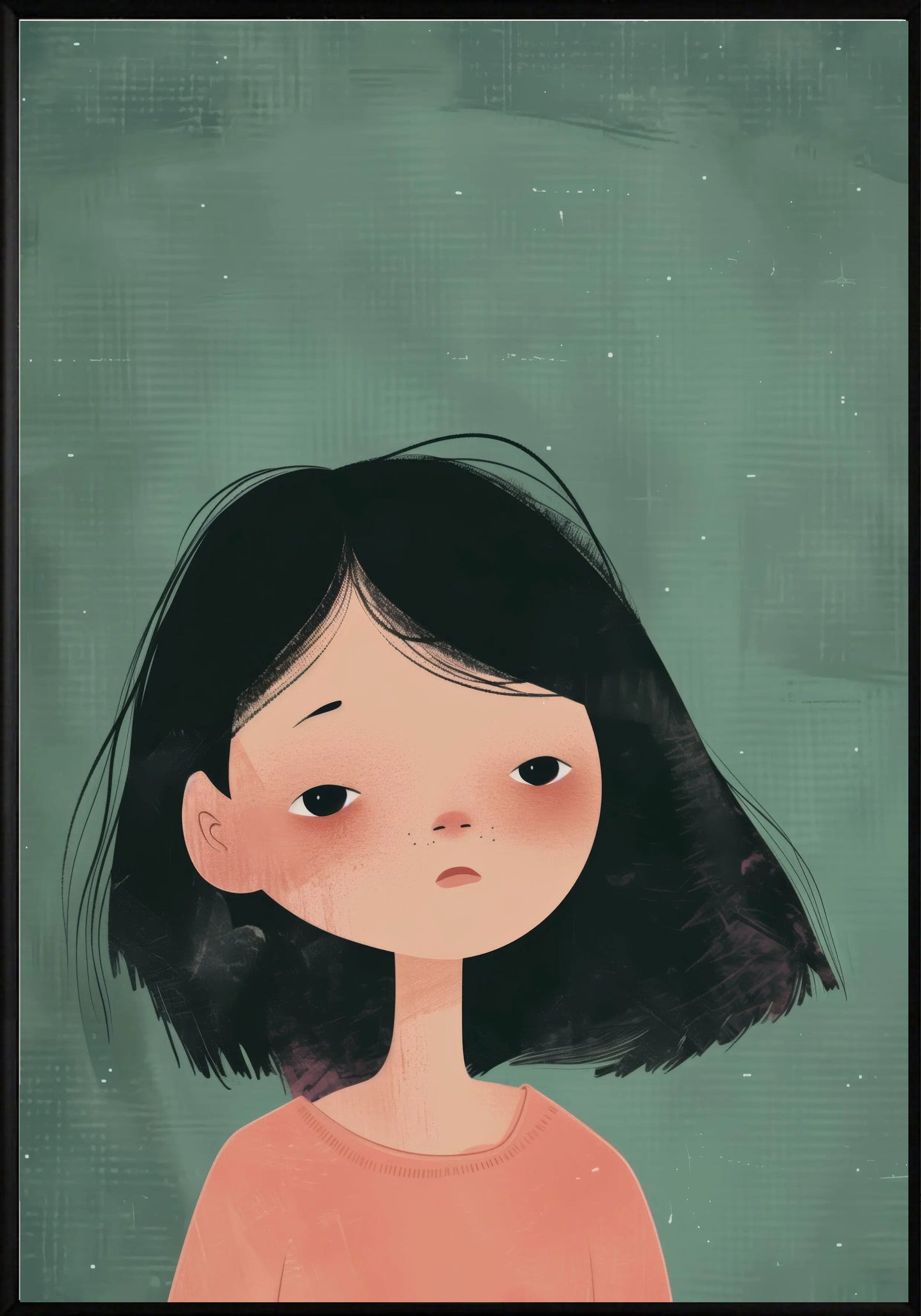 Момиченце зелен фон постер - Рисунки.бг