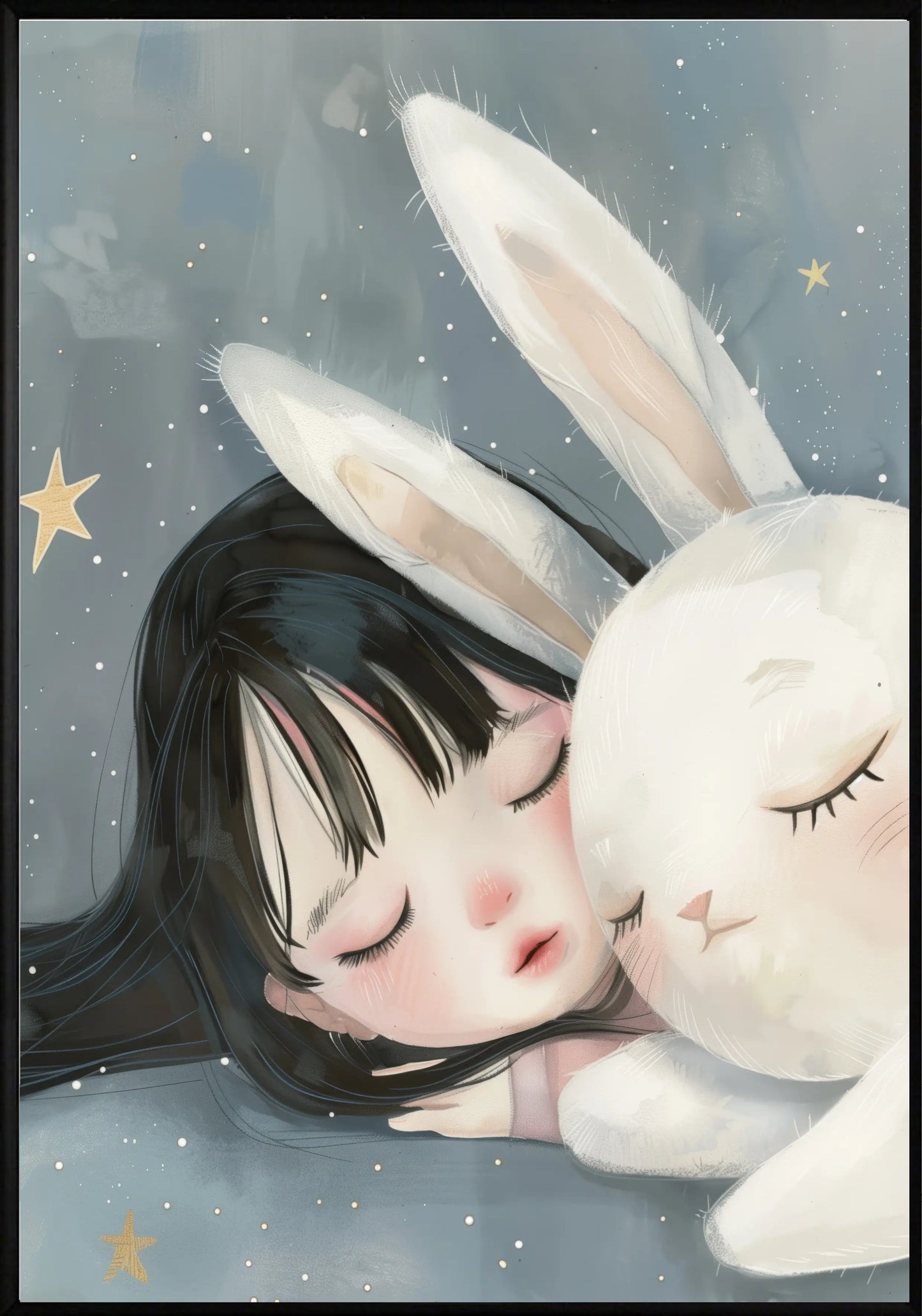 Момиче И Зайче Спят Постер - Рисунки.бг