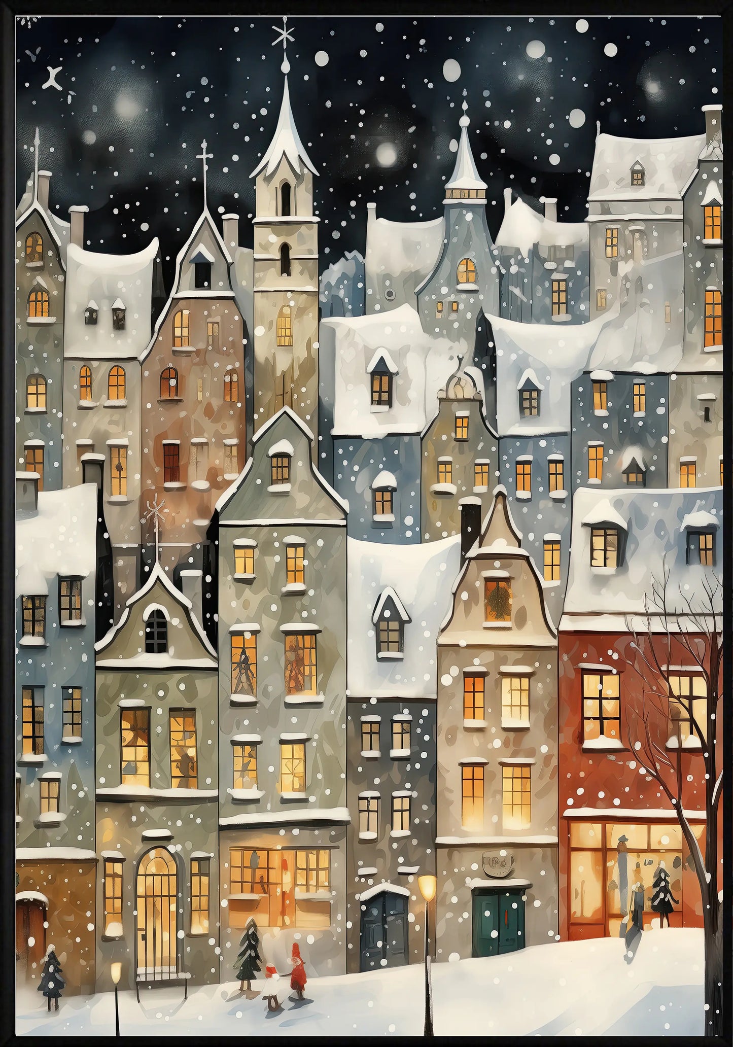 Сгушени коледни къщички постер - Рисунки.бг