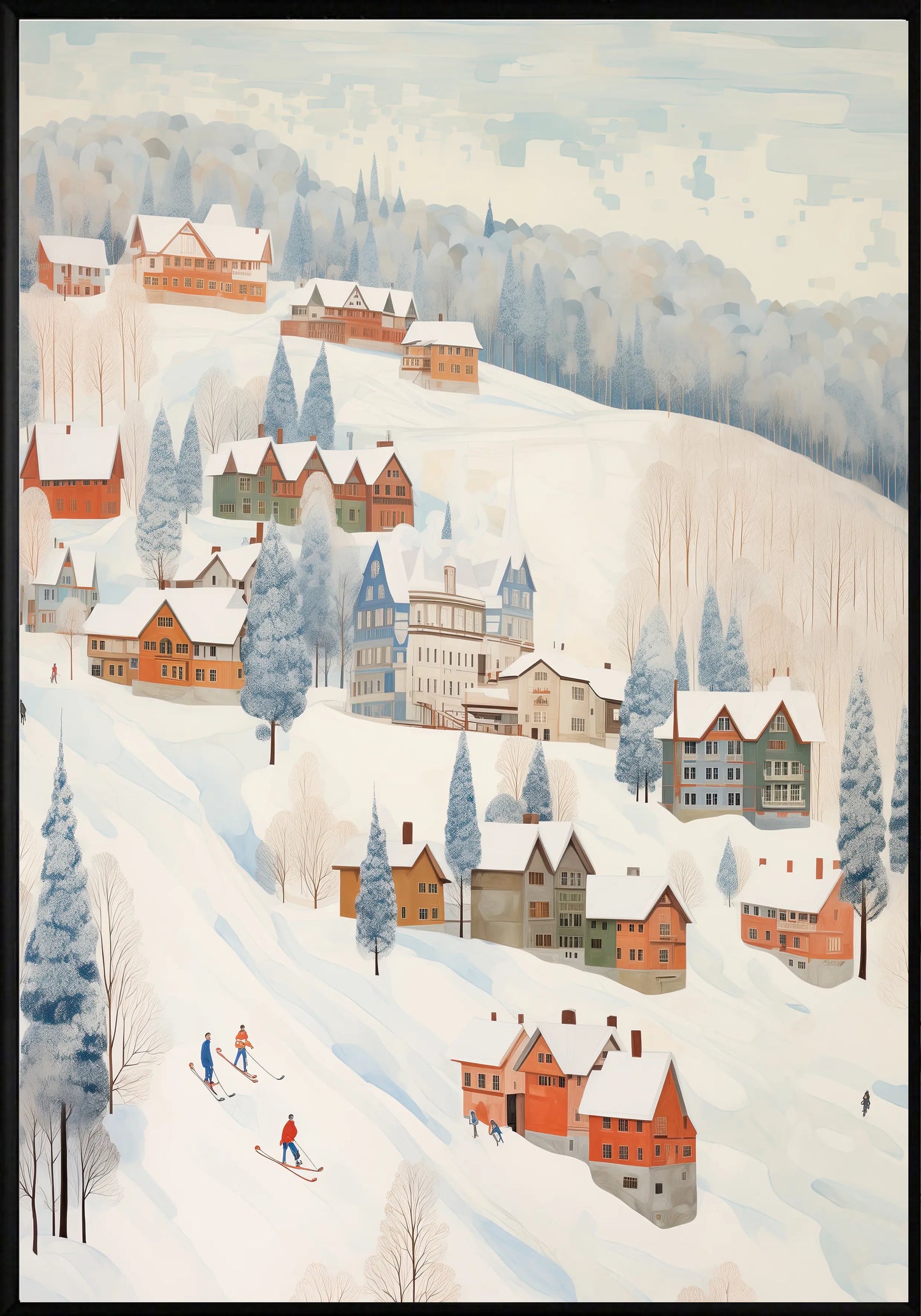 Скиори в коледно сърце постер - Рисунки.бг