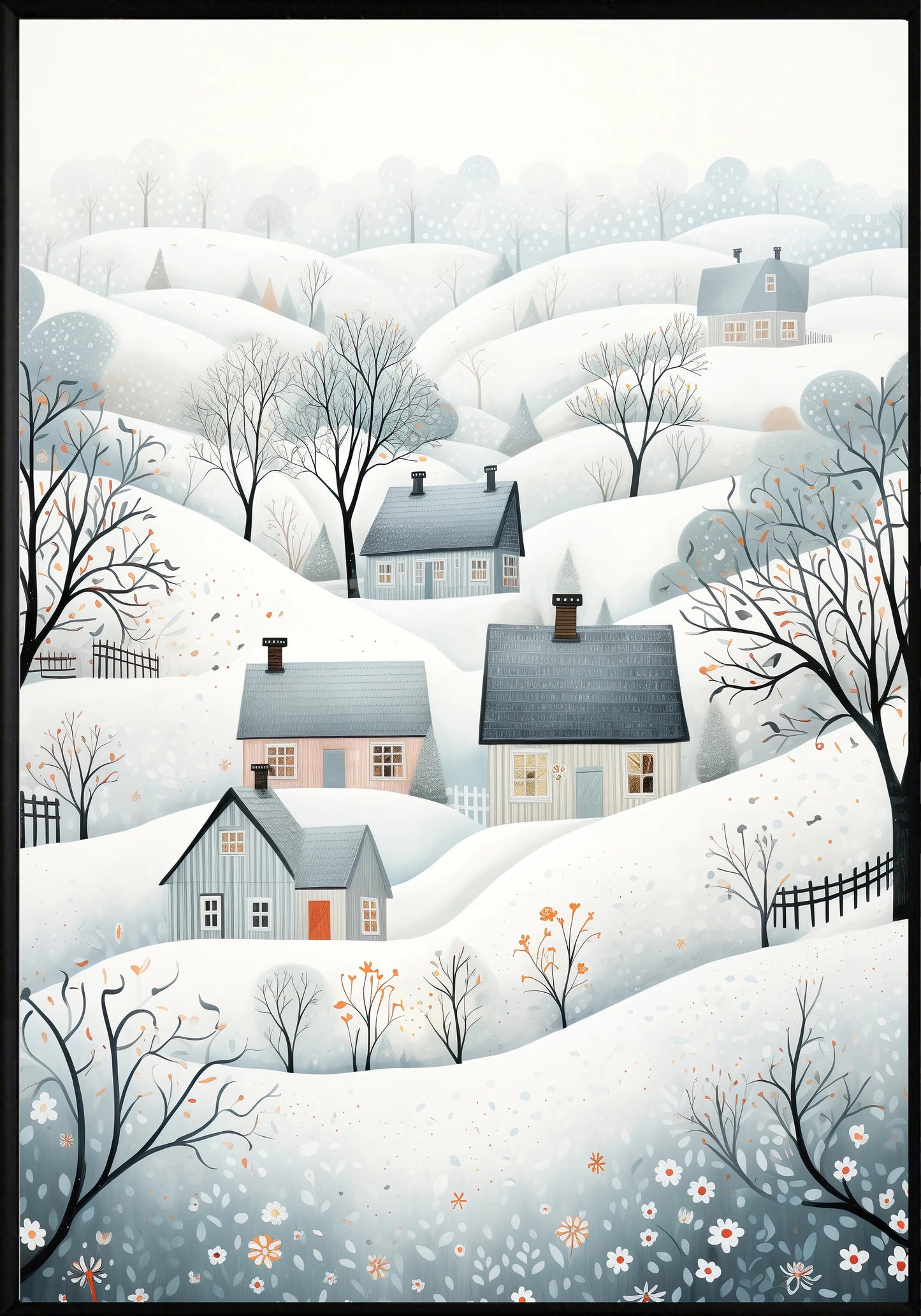 Сладки малки коледни къщички постер - Рисунки.бг