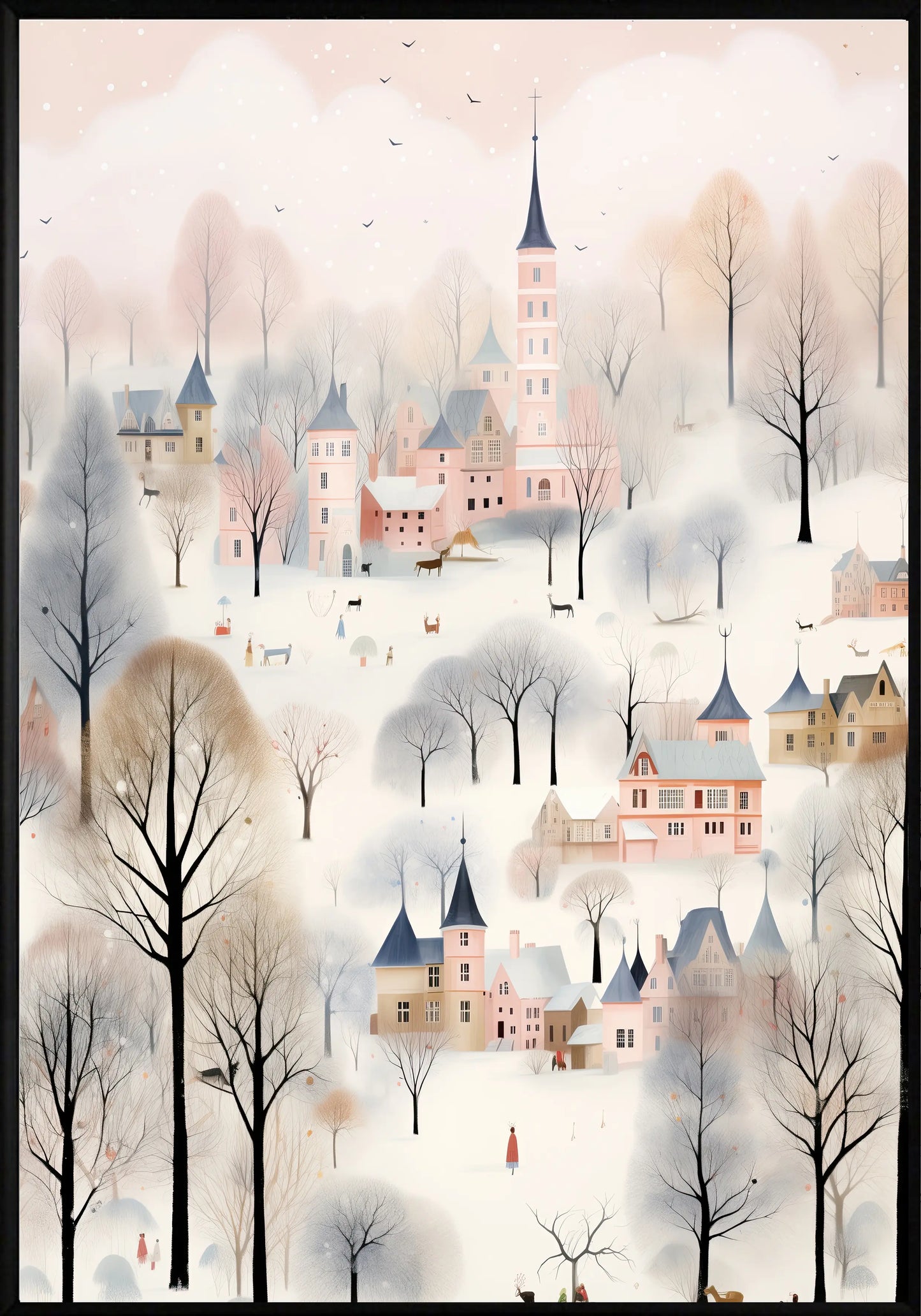 Снежно коледно село спи постер - Рисунки.бг