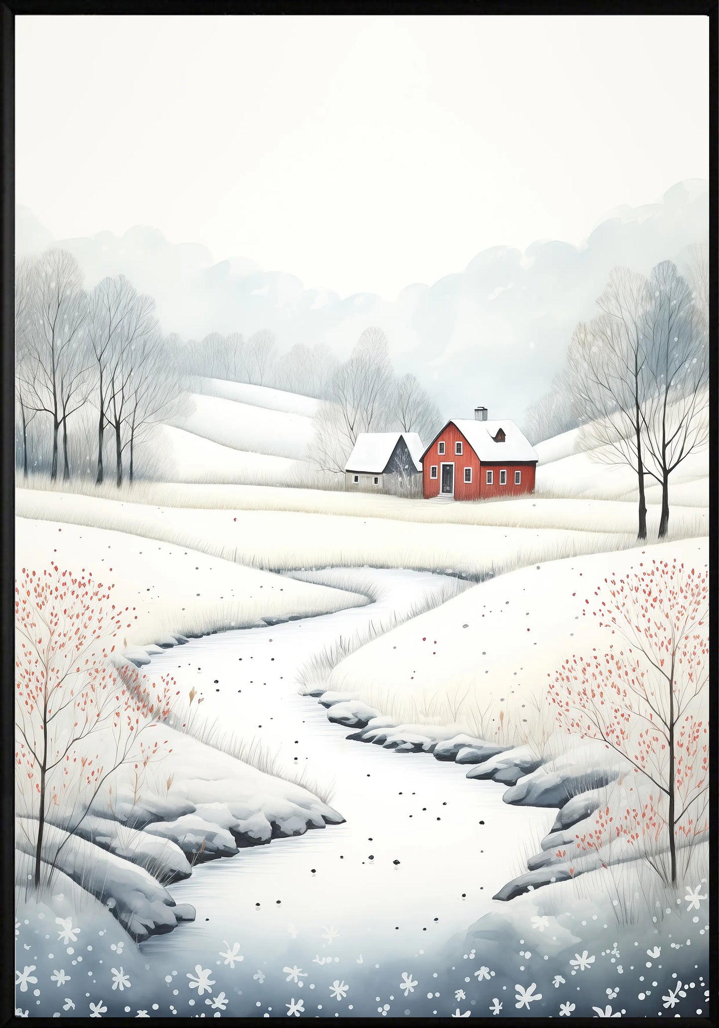 Заснежена коледна къща постер - Рисунки.бг