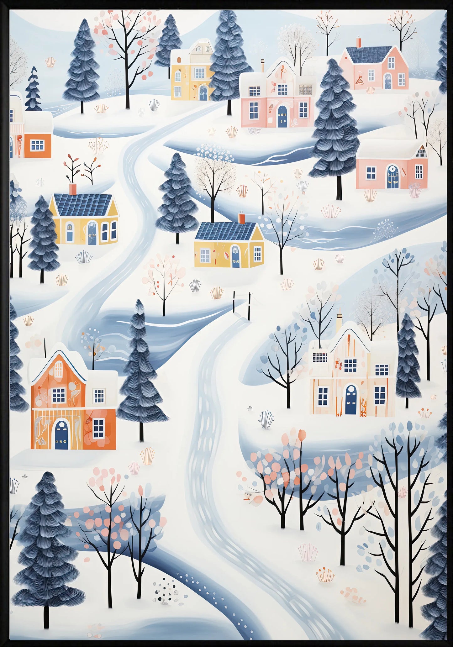 Зимни сгушени коледни къщи постер - Рисунки.бг