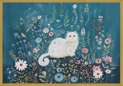 Коте Сред Цветя Постер - Рисунки.бг 