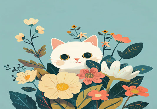 Котенце цветя постер - Рисунки.бг 