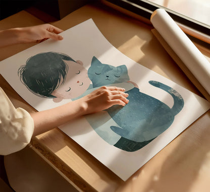Момченце с Коте Постер - Рисунки.бг 